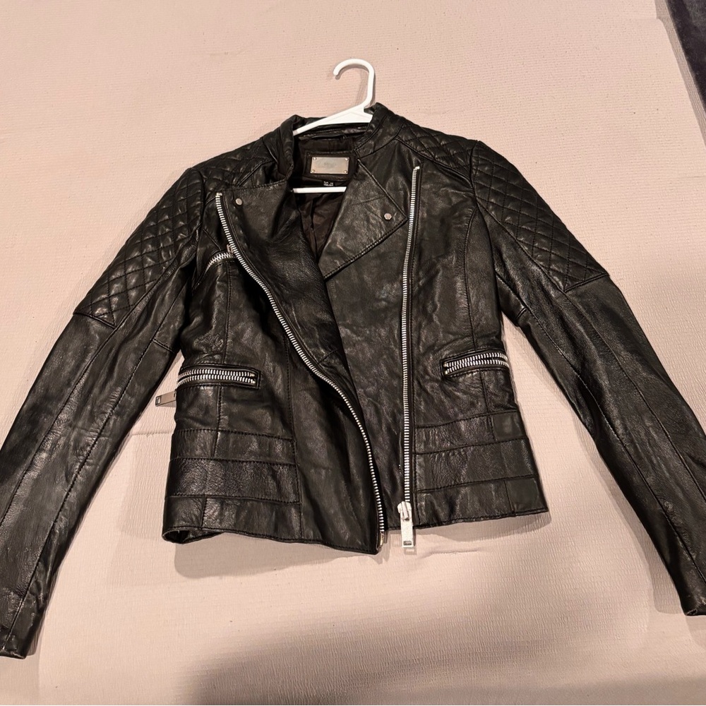 Mango Black Leather Biker Jacket